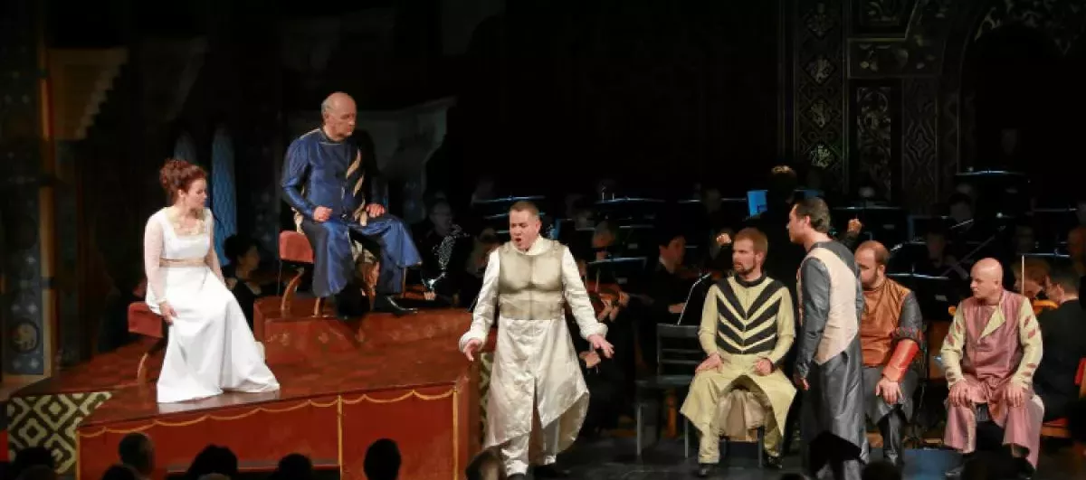 Foto: Ein Aufnahme aus der Opernaufführung Tannhäuser und der Sängerkrieg auf der Wartburg.