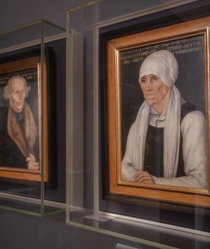 Porträts von Hans und Margarete Luther wahrscheinlich 1527 von Lucas Cranach d. Ä. gemalt